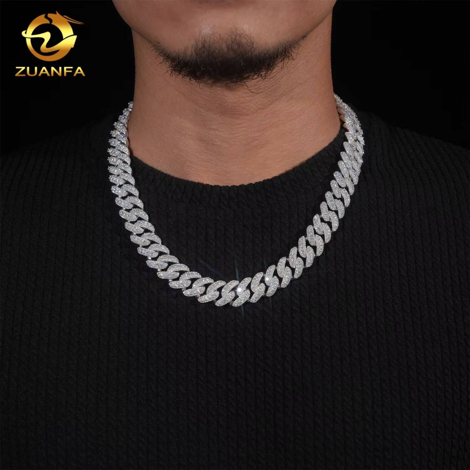 Moissanite Hip Hop Jewelry GRA Certificate Iced Out 15mm 925 Sterling Silver Mens Cuban Link Chain