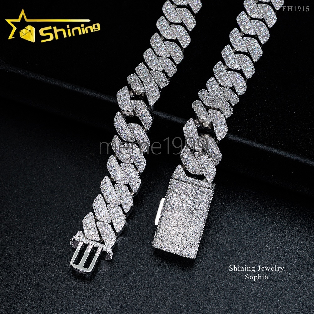 Raise Diamond Design 15MM 3Rows Iced Out Hip Hop Fashion Design Rapper Men Jewelry Moissanite Diamond Miami Cuban Link Chain