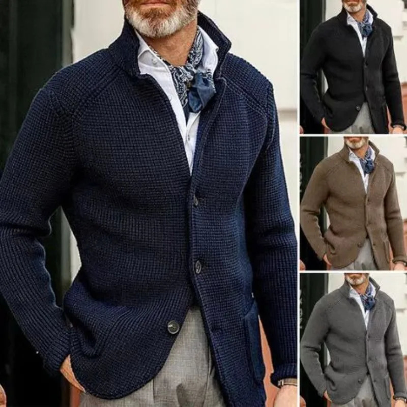 Men Single Breasted Cardigan Knitted Coat Autumn Winter Sweater Women Long Sleeve Standup Collar Slim Fit Top 250819