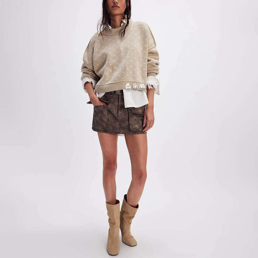 New Autumn Winter Round Neck Knitted Sweater Short Loose Butterfly Jacquard Pullover Women's Fashion B5