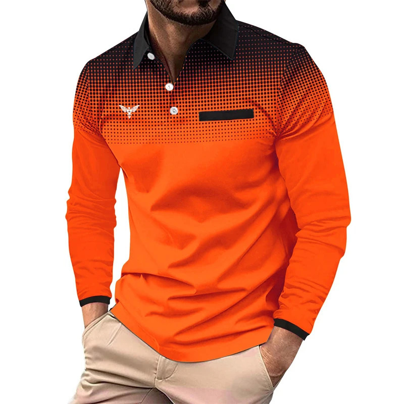Fashion Classic Wave Dot Gradient 3D Print Sports Long Sleeve Polo Shirt Autumn Business Casual Golf Polo Top Man Street Clothes 250818