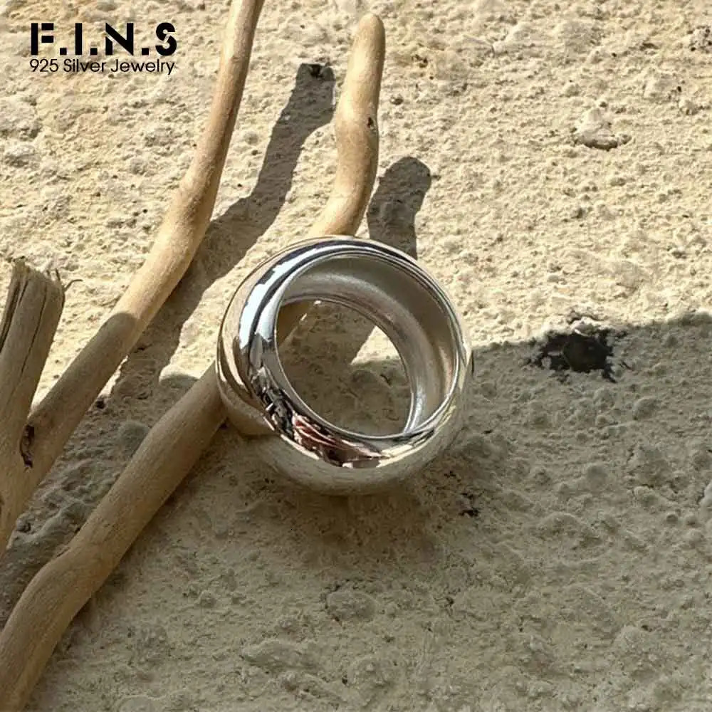 F.I.N.S Original Minimalist S925 Sterling Silver Smooth Plain Ring Texture Thumb Band Wide Thick Statement Finger Fine Jewelry 250815