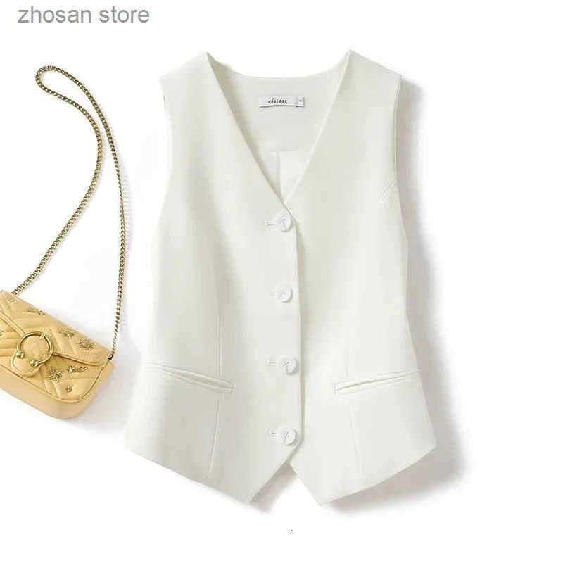 Summer VNeck Vest Women Thin Loose Waistcoat Single Breasted Slveless Blazer Female Slim Short Femme Buttons 250207 S250819