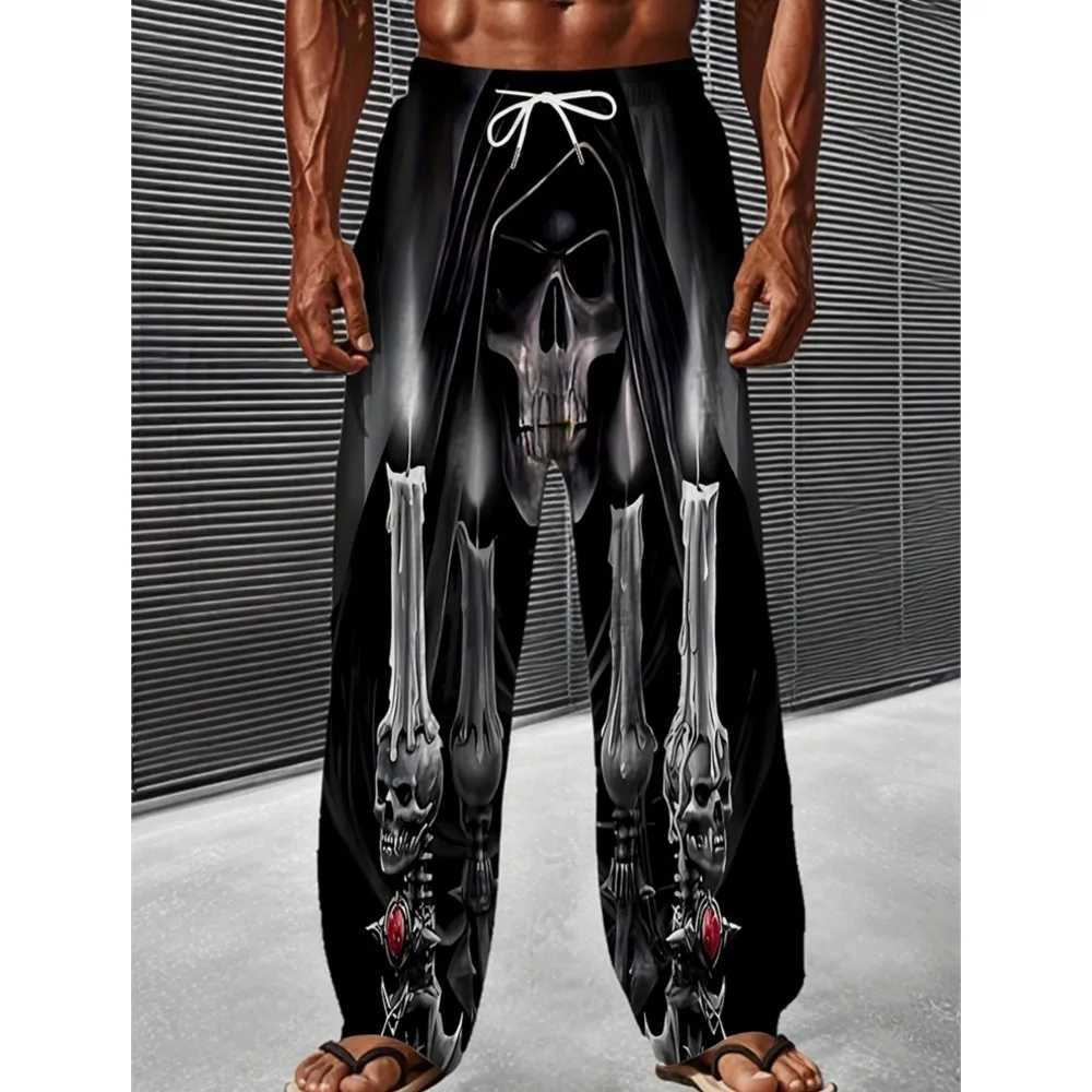 Mens Summer Beach Pants 3D Skull Pattern Printed Comfortable Casual Wide Leg Pants Street Hip Hop Straight Leg Pants W250819
