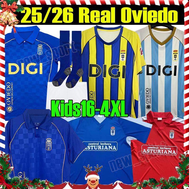 4XL 2025/26 Real Oviedo Soccer Jerseys ALEMAO ILYAS NACHO V. M. S. CAZORLA PARASCHIV SEOANE PORTILLO LUENGO PAULINO Home Away Men Kids kit socks Football Shirts