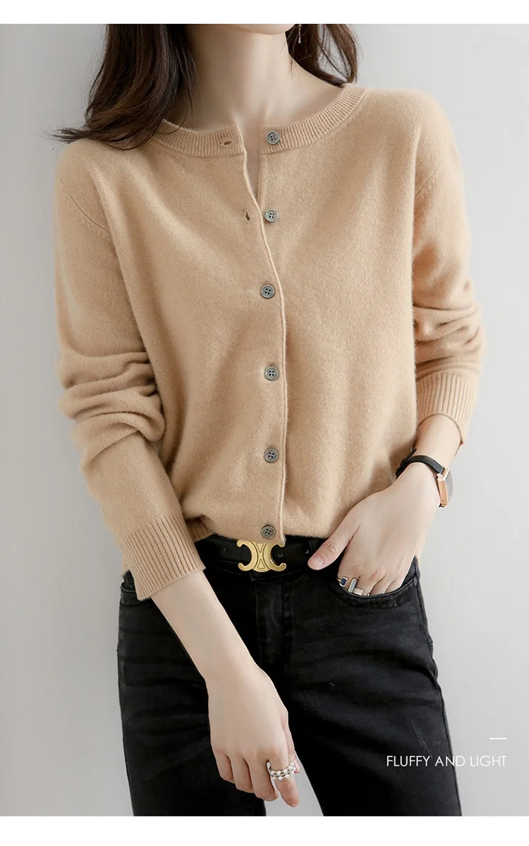 Worsted Spring And Autumn Women Cardigan Round Neck Knitwear Solid Color Fashion Highgrade KnitwearZD021 250819