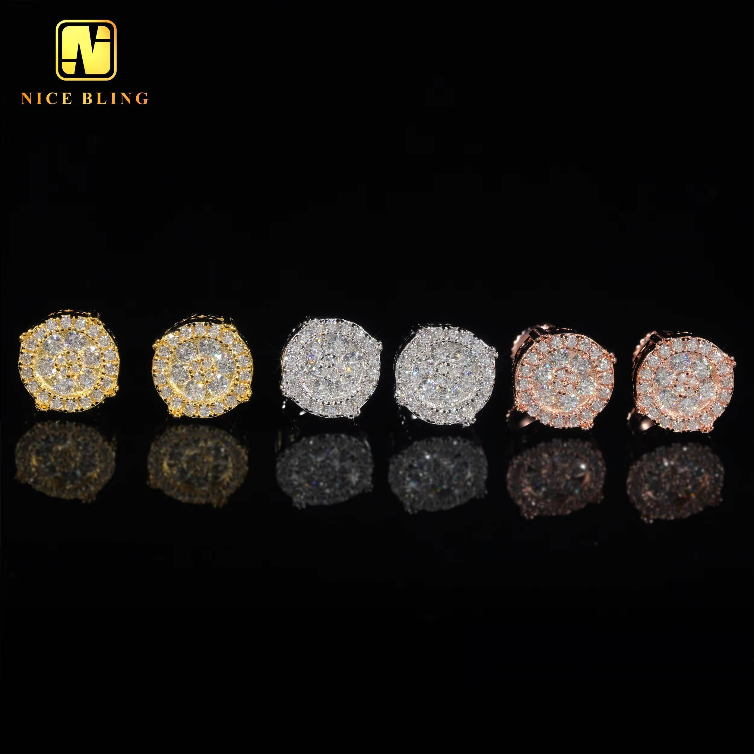 Lab Diamond Earrings Hip Hop Fine Jewelry 925 Silver Ear Studs Cluster Moissanite Earring for Men Women
