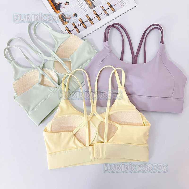 High Impact Shockproof Gathered Sports Bra with Integrated Fixed Chest Pads Thin Straps Cross Back Design and Fitness Bra H250819