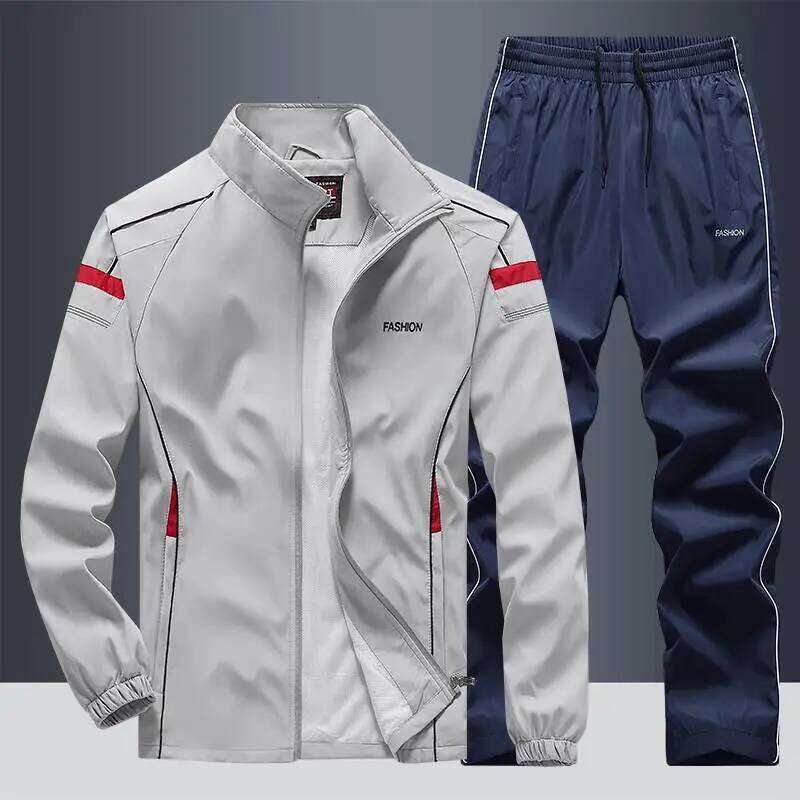 2025 Casual Windproof Running Sets Sportswear Men's Jogging Sport Jacket+Pants Sweatsuit Plus Size Breathable Workout Clothes