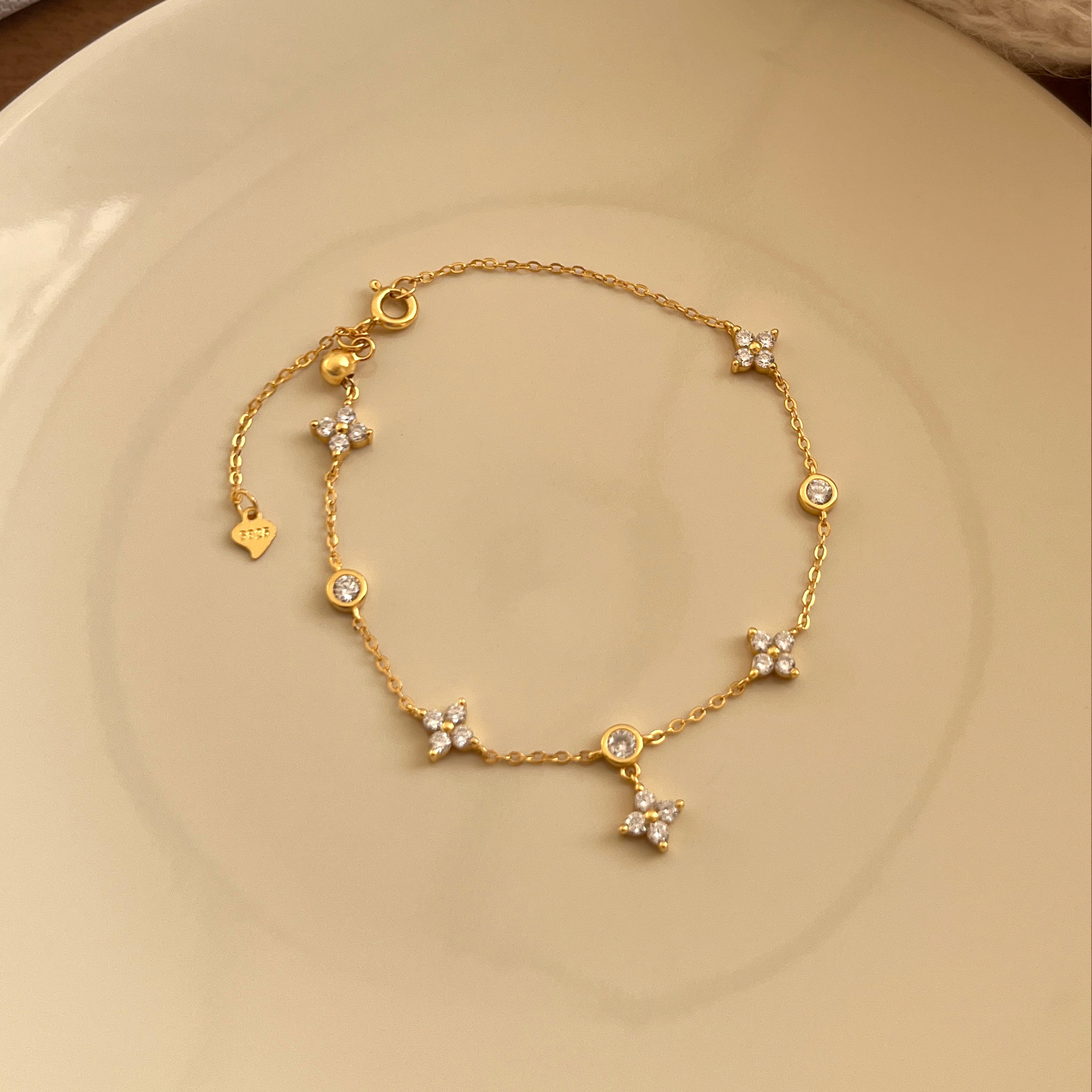 French Style High-End Leaf Clover Sparkling Zircon Bracelet 2025 Summer New Non-Fading Versatile Women's Jewelry