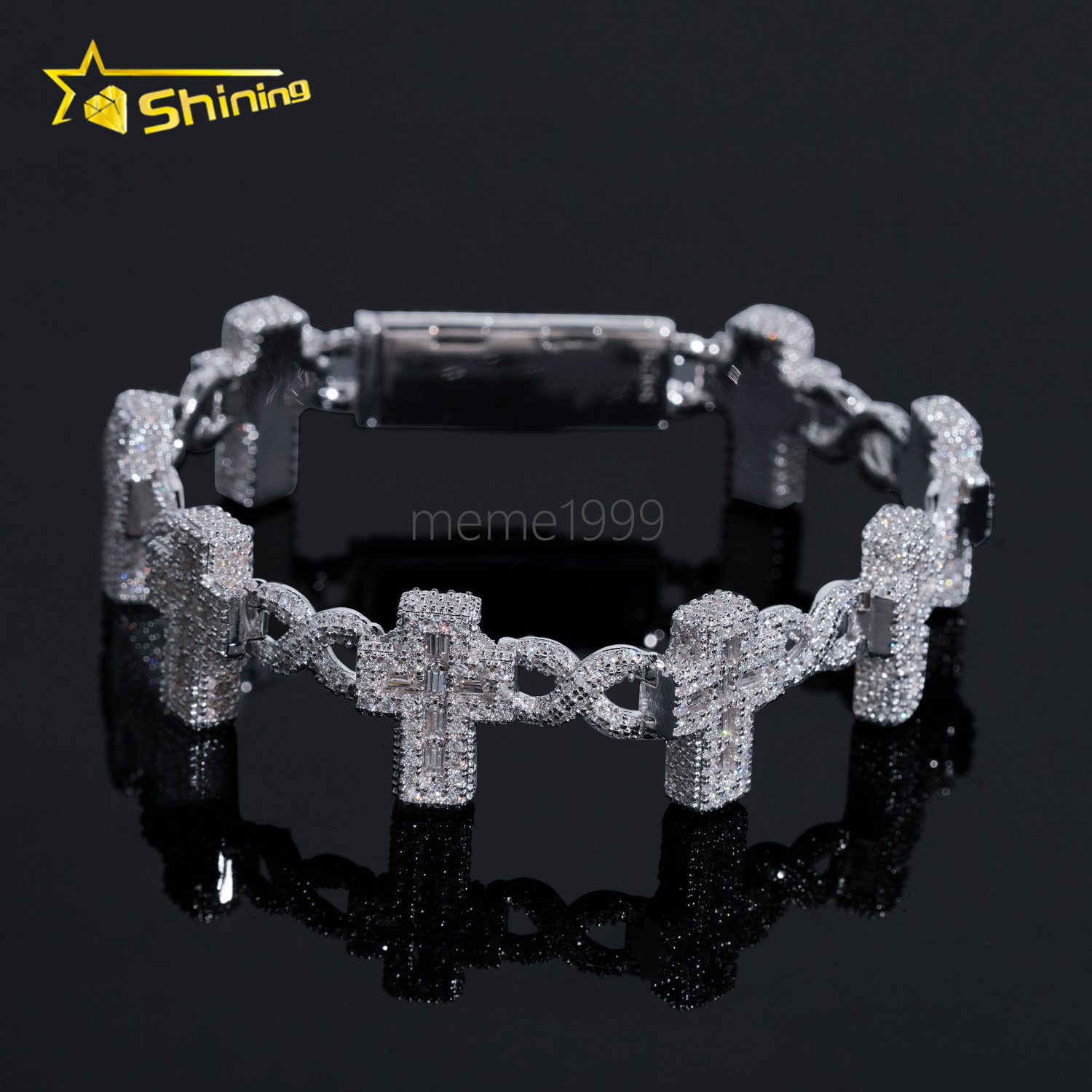Luxury bling baguette Moissanite Cross Infinity Link Chain Sterling Silver 925 iced out jewelry moissanite diamond Bracelet