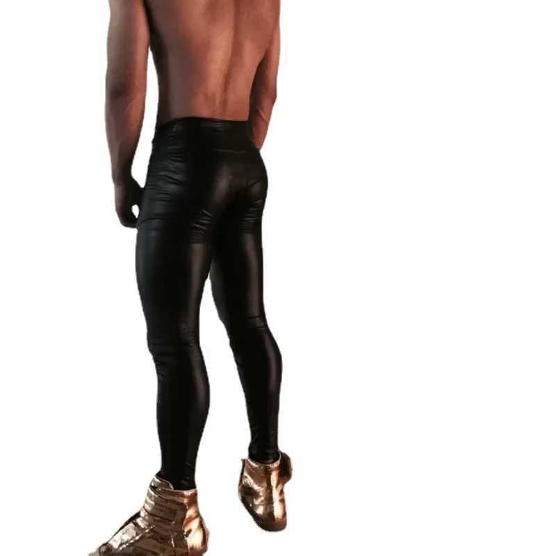 4XL Plus Size Mens Motorcycle Tight Long Pants Fashion Trousers Wet Look Patent Leather Skinny Leggings for Clubwear W250819