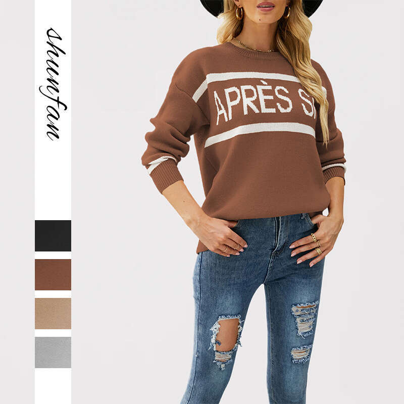New Autumn And Winter Women's Sweater Round Neck Letter Jacquard Fashion Knitwear B5