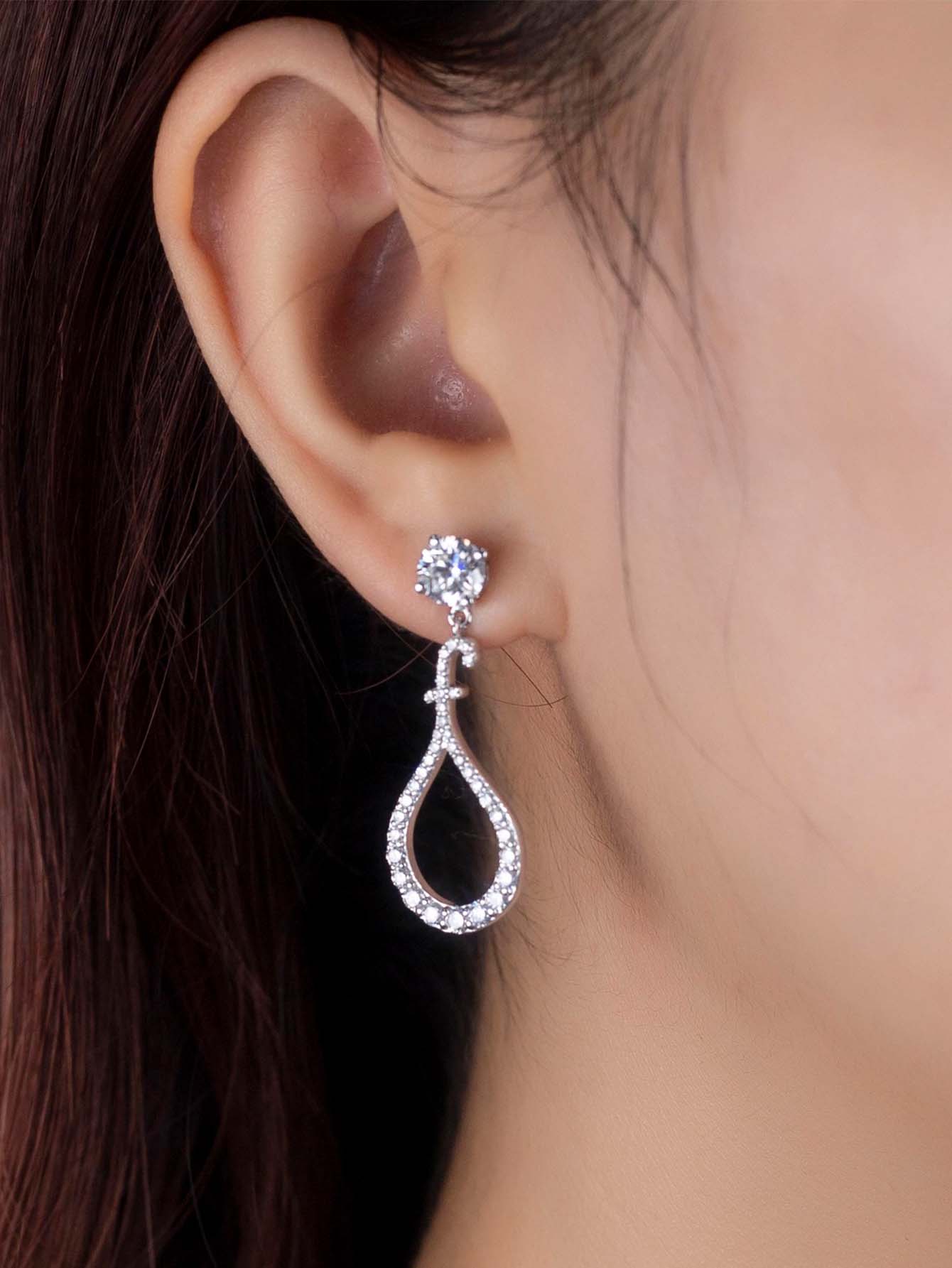 MT Luxury Moissanite Pendant Earrings, Round Brilliant Cut 1 ct * 2 PCS High Quality Moissanite 925 Sterling Silver Long Tassel Earrings for Women Wed