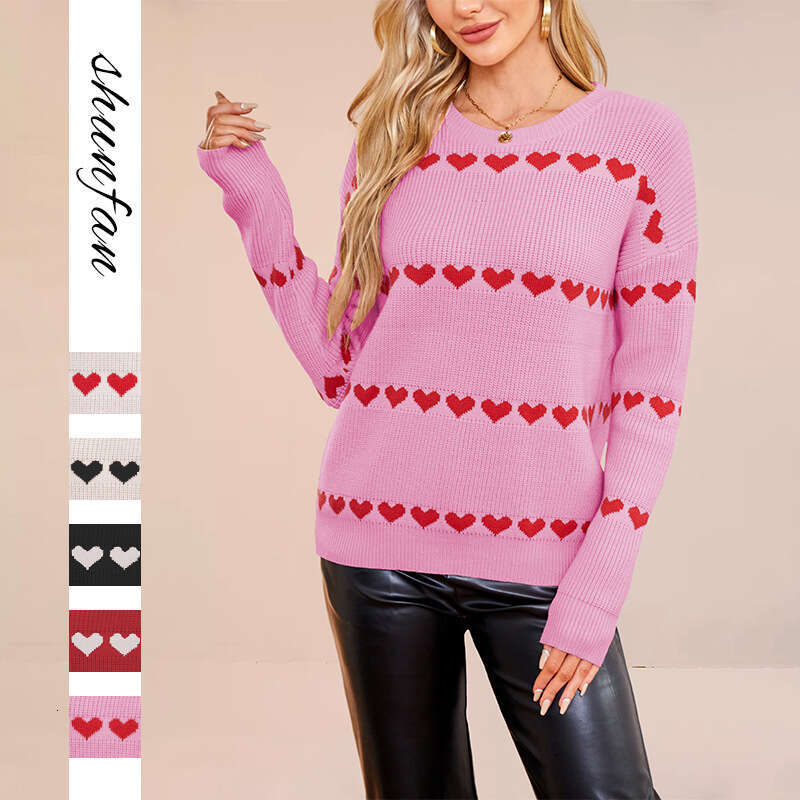 New Autumn Winter Women's Clothing Valentine's Day Love Heart Pullover Knitted Plus Size Loose Sweater B5