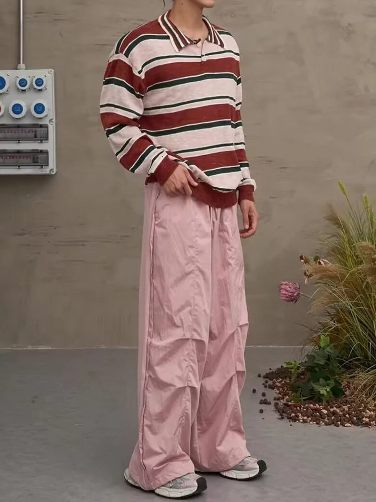 Retro Striped Knitting Polo Shirts For Mens Autumn Casual Lapel Buttoned Patchwork Knit Sweater Polo Shirt Men Long Sleeve Polos 250818