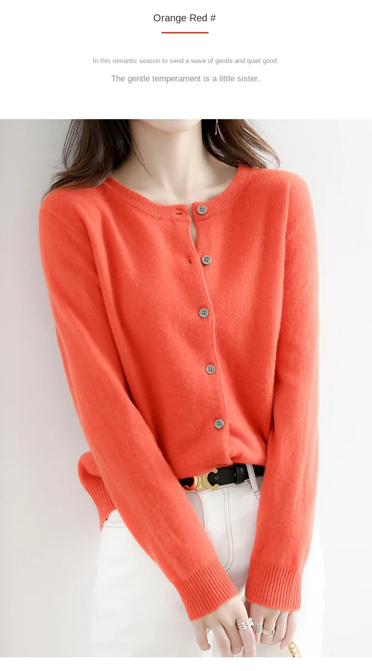 Worsted Spring And Autumn Women Cardigan Round Neck Knitwear Solid Color Fashion Highgrade KnitwearZD021 250819