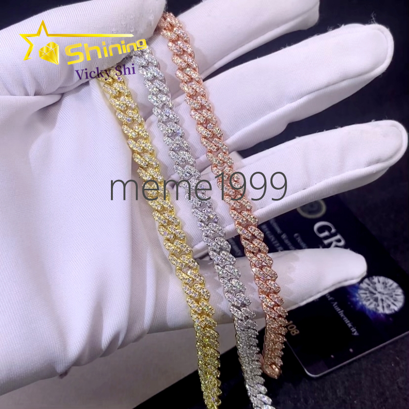 Fine Jewelry 925 Sterling Silver Cuban Link Chain 6MM High Quality Pass Diamond Tester Moissanite Cuban Bracelet