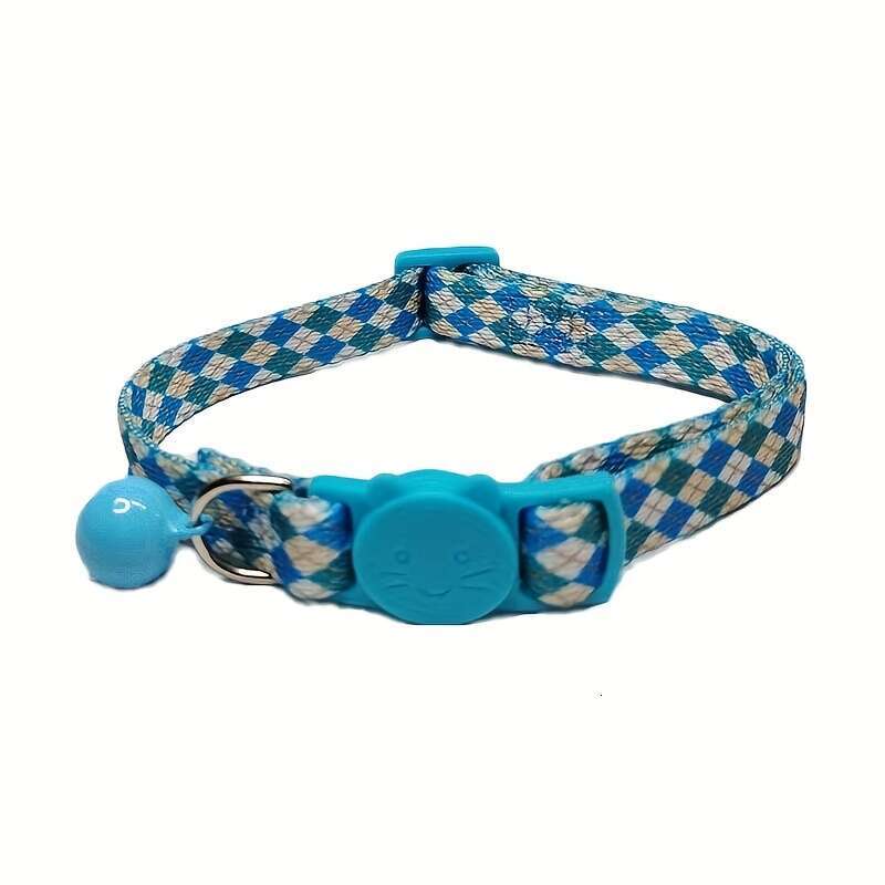 New Pet Supplies Printed Plaid Kitten Collar Adjustable Polyester Bell Cat Necklace
