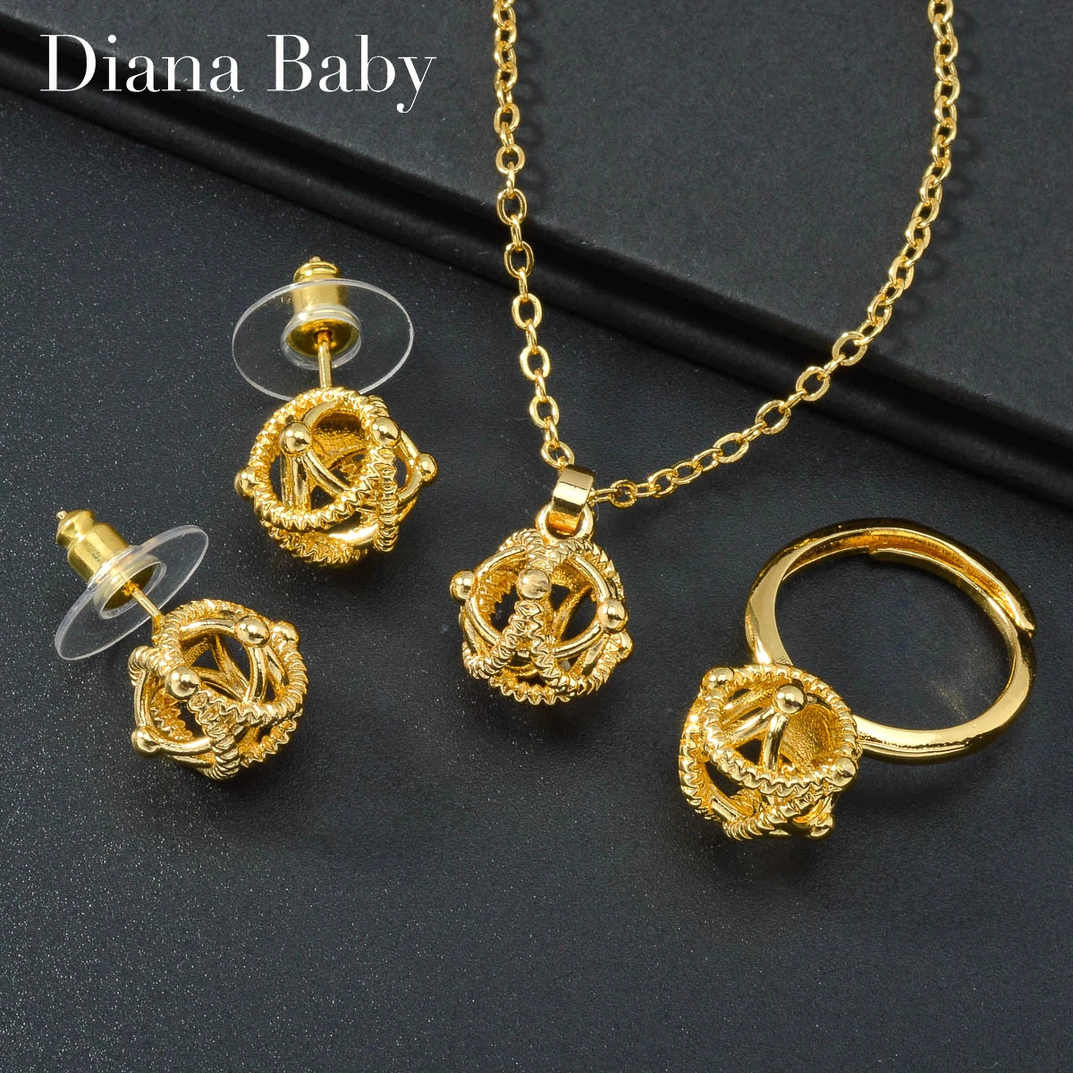 3PCS Jewelry Sets Fashion Pendant Gold Color Necklace Earrings Ring Women Female Gift Jewelry for Party Wedding Anniversary 250818