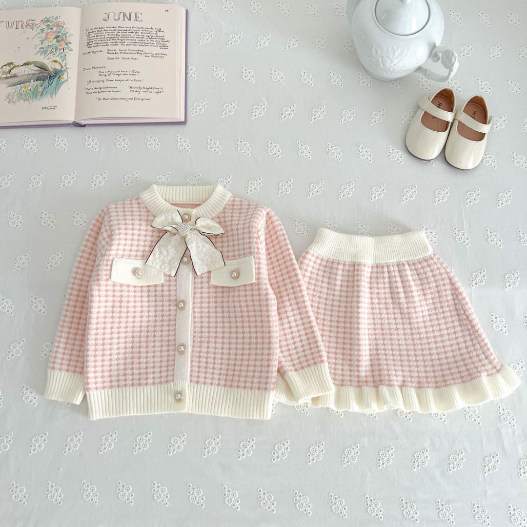 Designer girls Sets Kids baby Sweater Skirt set, Girls' Small Fragrant Style Knitted Skirt Set, Baby Two Piece Set