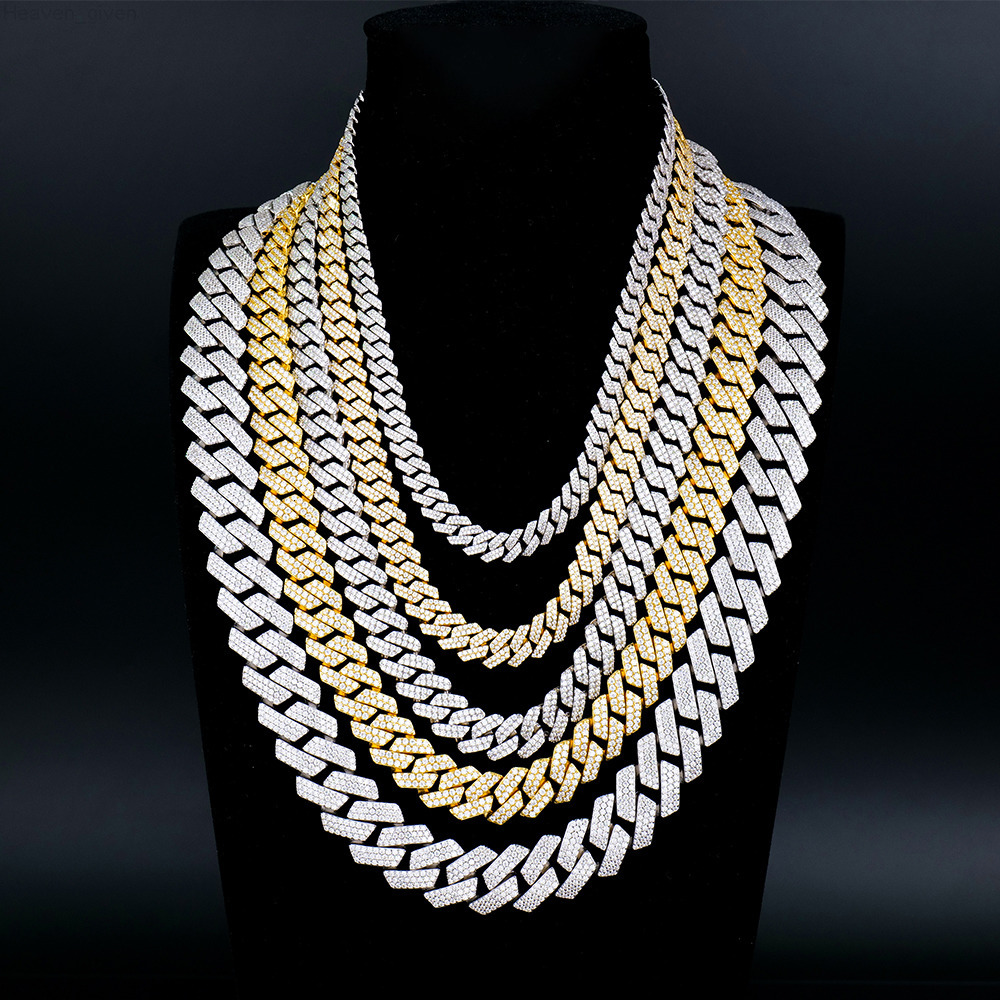 Hip Hop GRA Certificate 15mm Cuban Bracelet Necklace D VVS Moissanite 925 Silver White Gold Cuban Link Chain for Women Men