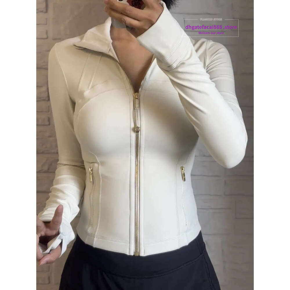 Free Shipping Women Yoga Sets Shorts Define Gold Zipper Workout Sport Coat Fiess Gym Jacket Sports Pants Training Jogging Leggings Sportswear