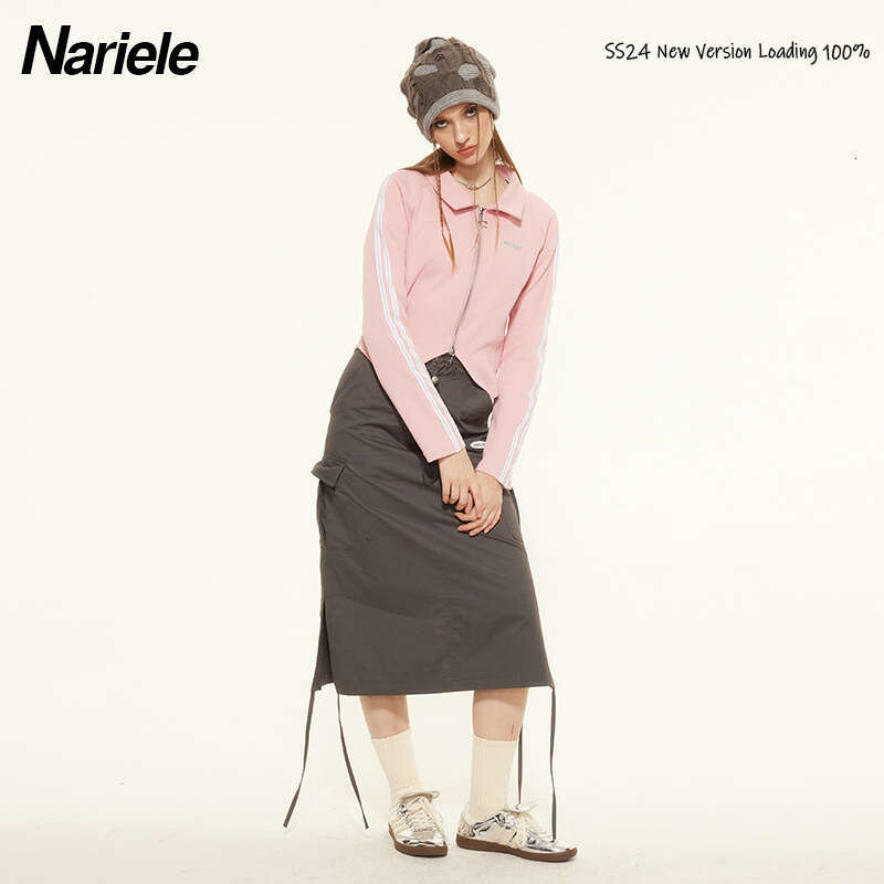 American Style New Design Turn-Down Collar Polo Shirt Hot Girl Short Top Double-Zipper B3