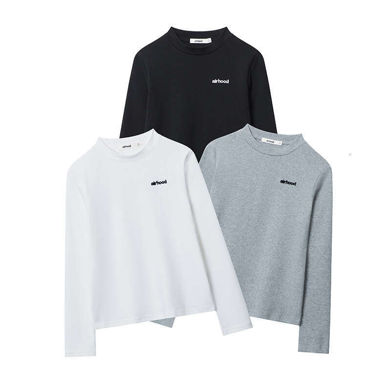 Versatile Harajuku Style Long Sleeve T-Shirt For Women Round Neck Spring And Autumn Embroidered Solid Color Base Shirt Top B3