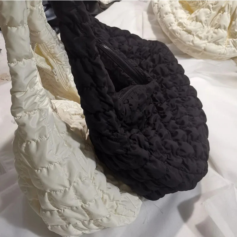 Women Bag Pleated Handbag Large Capacity Down Bag Big Shoulder Female Solid Color Space Cotton Padded Dumpling Shopping Bag 2024250813