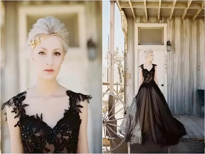 Vintage A-line Wedding Dresses 2024 New Arrival Black Tulle Lace Applique Cheap Gothic Beaded Backless Long Bridal Gowns Custom Sweep Train