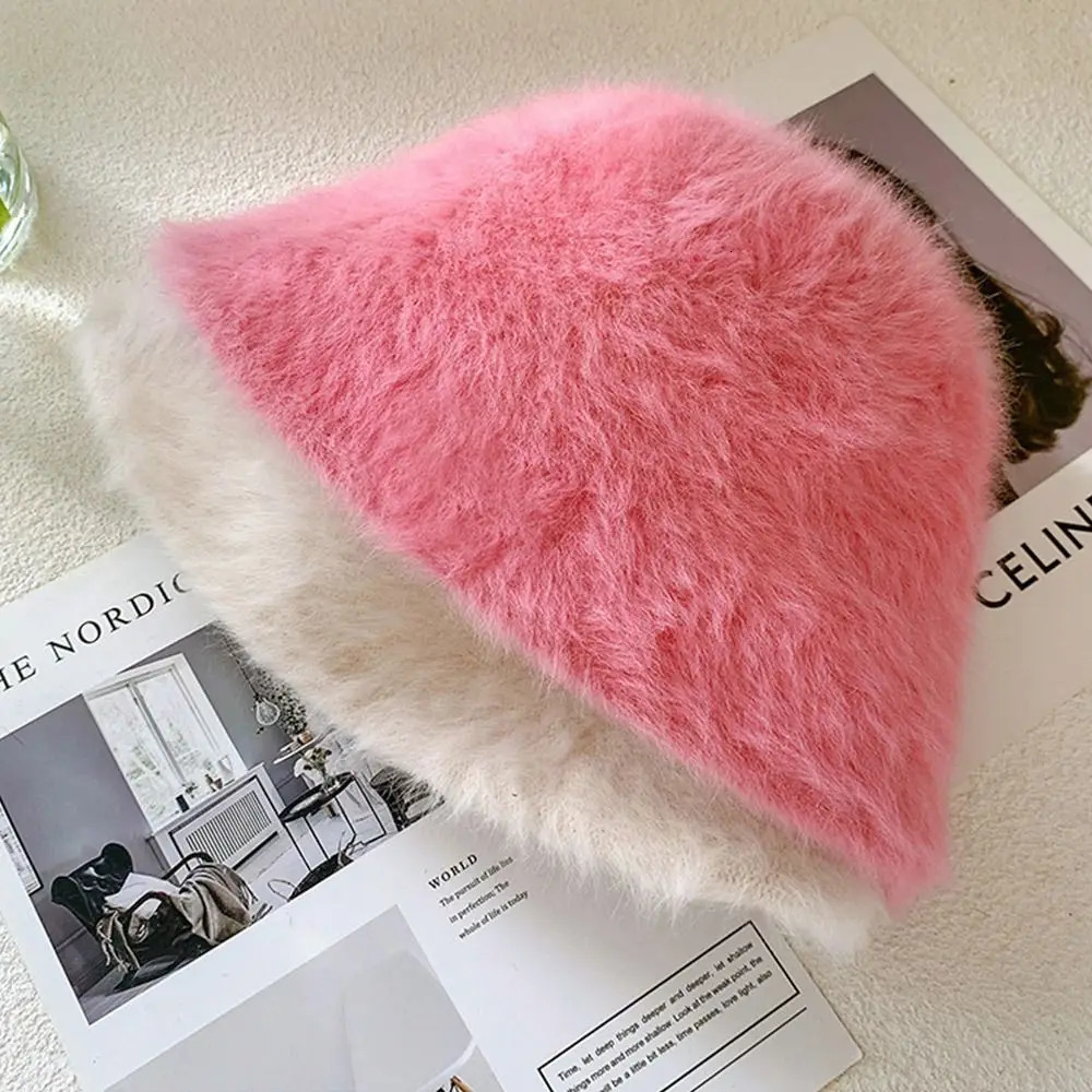 Outdoor Plush Bucket Hat Furry Warm Fisherman Cap Winter Soft Basin Sun Cap for Women 250819