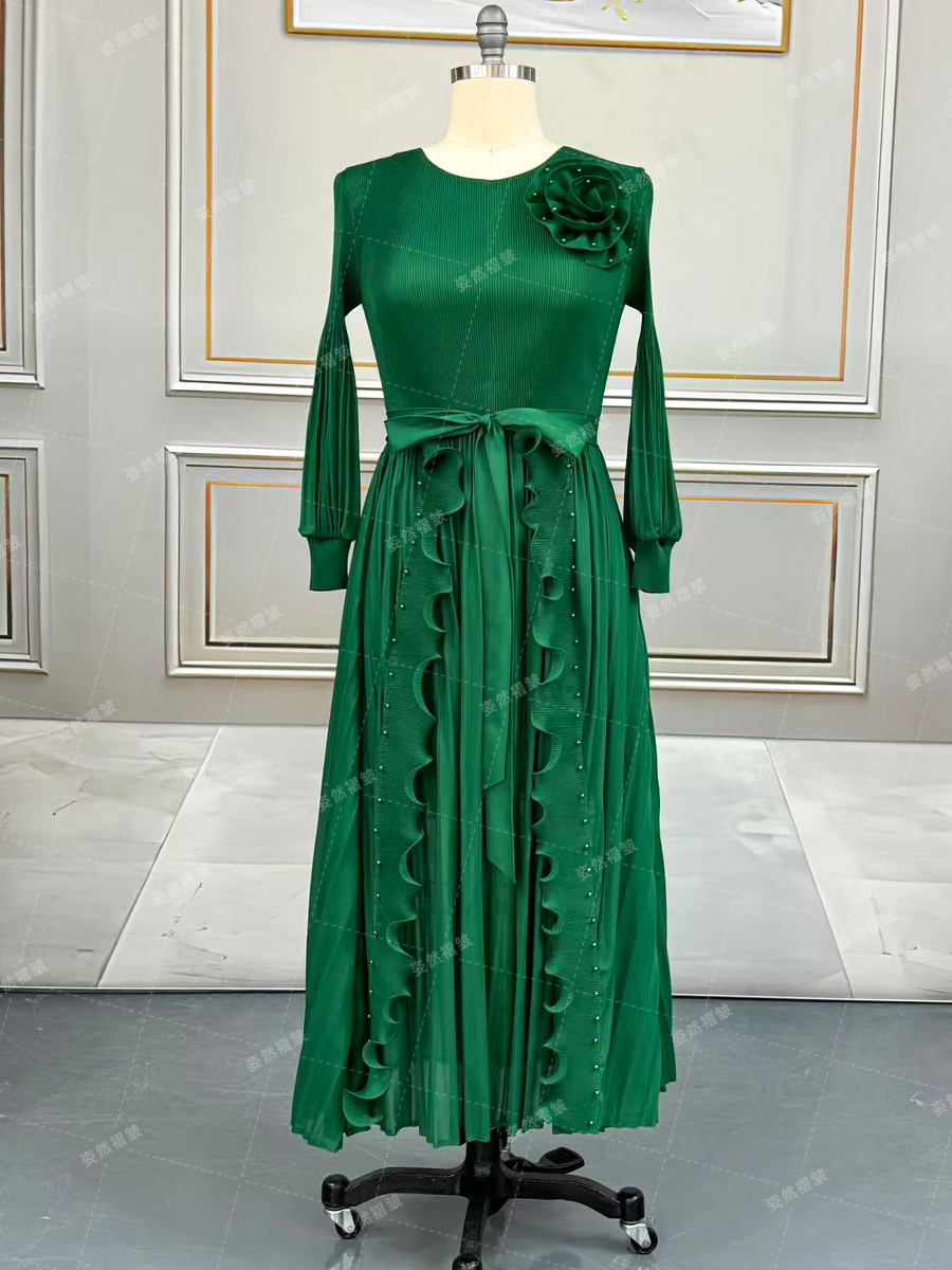 Women's Dresses Chic Floral Patterned Long Sleeve Gown with Decorative Fringe Accents 25205