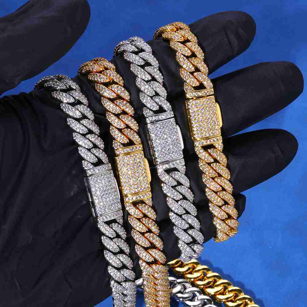 14MM 925 Sterling Silver VVS Moissanite Iced Out Cuban Link Chain Shining Jewelry Necklace Bracelet Passes Diamond Test Gift