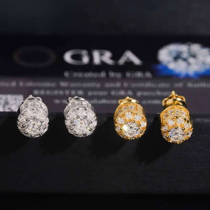 Hip Hop Jewelry Pass Tester Stocks Sterling Sier Gold Plated Iced Out VVS Dia Moissanite Stud Earring Men Earrings