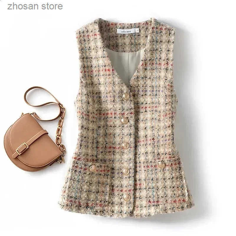 Vest Jacket Womens Spring Autumn Elegant Fashion Short Slveless Slim Comfortable Twd Waistcoat Female Coat Tops 240810 S250819