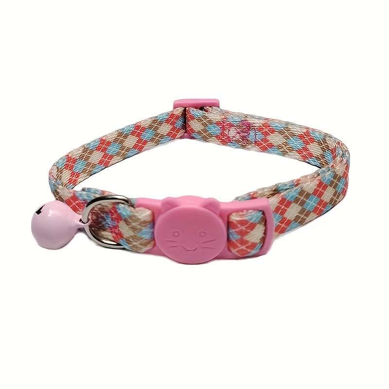 New Pet Supplies Printed Plaid Kitten Collar Adjustable Polyester Bell Cat Necklace