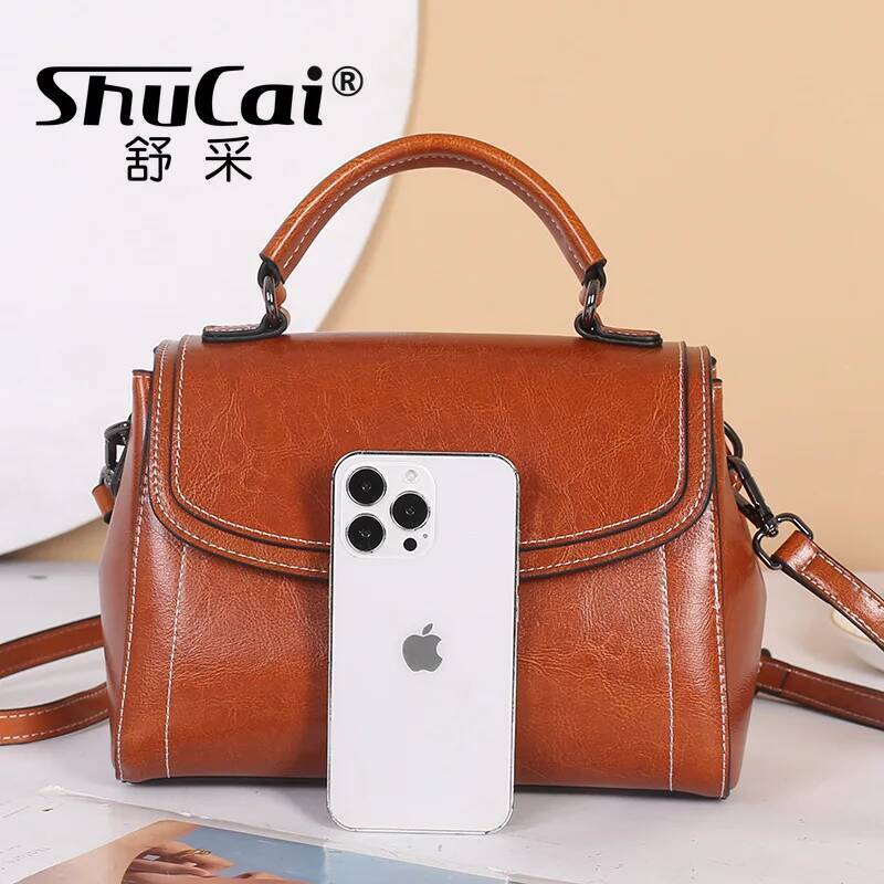 Genuine Leather Women's Bags Cowhide Handbags Simple Premium Feeling Large Capacity Shoulder Crossbody Bag Female