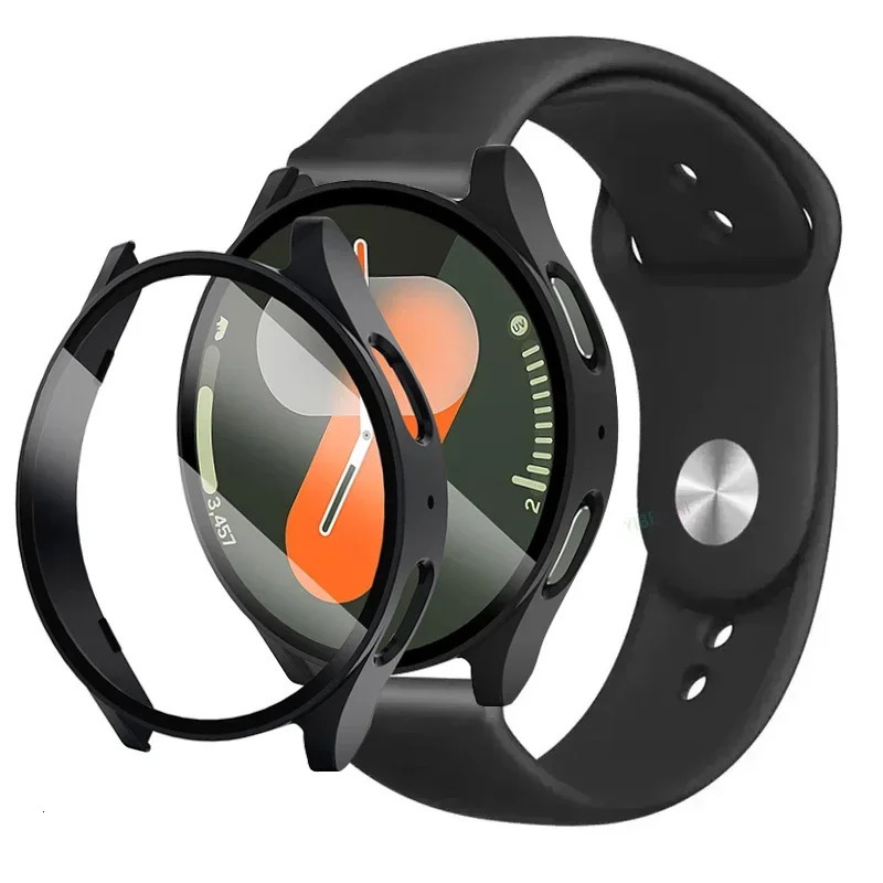 Tempered GlassCaseStrap For Galaxy Watch 7 6 4 5 40mm 44mm Silicone bandScreen Protector 2 pack watch Accessories 250818