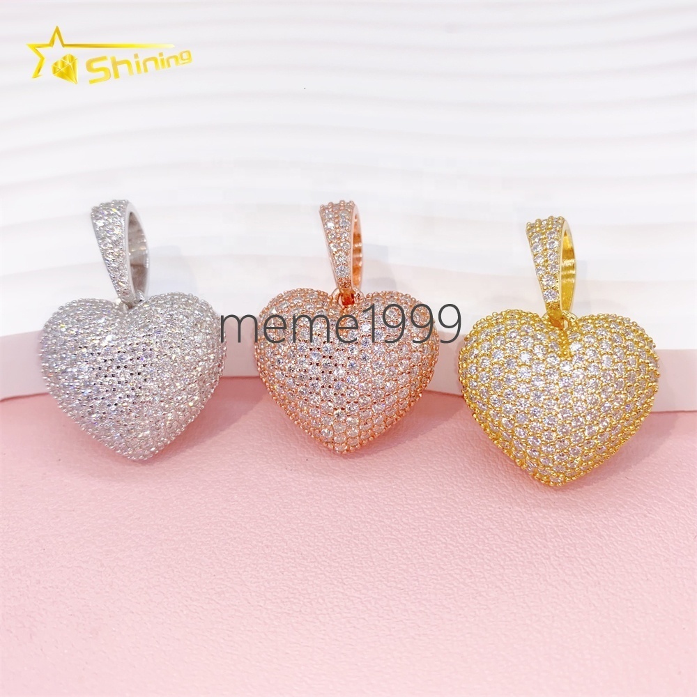 Cheap Price 925 Sterling Silver Fashion Jewelry Men Fully Iced Out VVS Diamond Moissanite Heart Pendant With Earrings