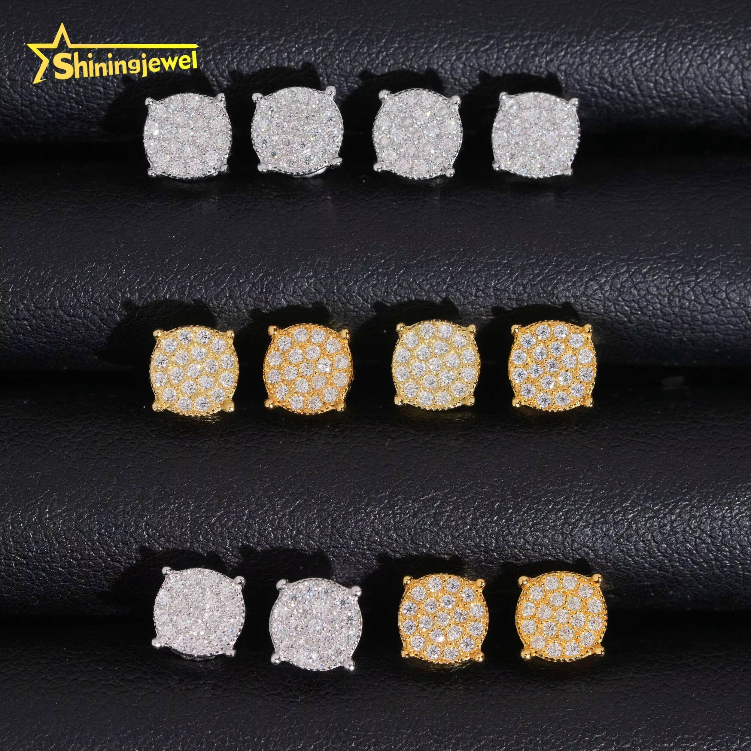 2025 new style Moissanite vvs Circle Stud Earrings Real Gold Plated Cluster Ear Studs Pass Diamond Tester Hip Hop 925 Silver