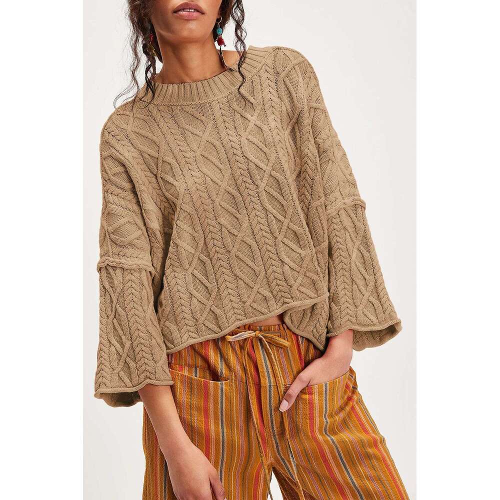 Autumn Winter New Women's Fashion Tiktok Round Neck Short Loose Knitted Sweater B3