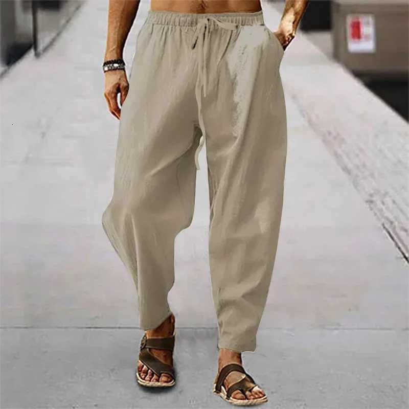 2025 Men Cotton Linen Pants Summer and Autumn Solid High Waist Wide-Leg Trousers Male Loose Hemp Casual Breathable Sports Pants W250819