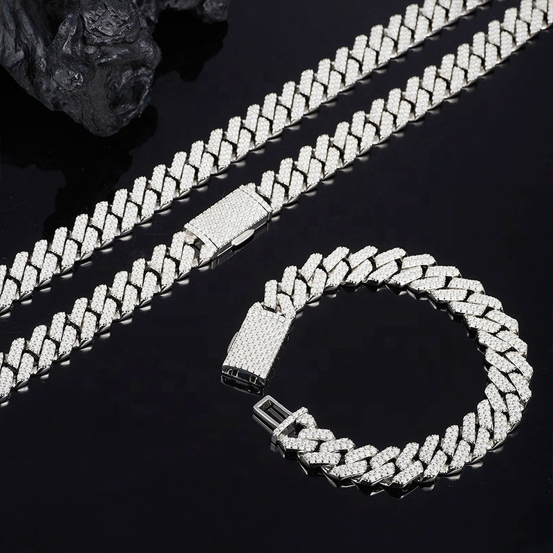 13MM Vvs Moissanite Gold and Silver Cuban Link Necklace 925 Sterling Silver Mens Moissanite Necklace