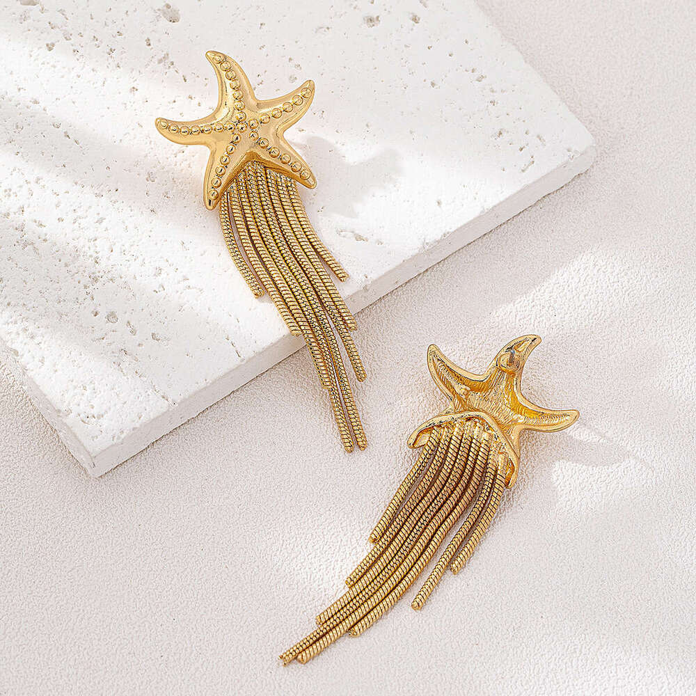 DHpet 1 Pair Creative Personality Summer Ocean Style Starfish Tassel Earrings for Women Beach Vacation Wear