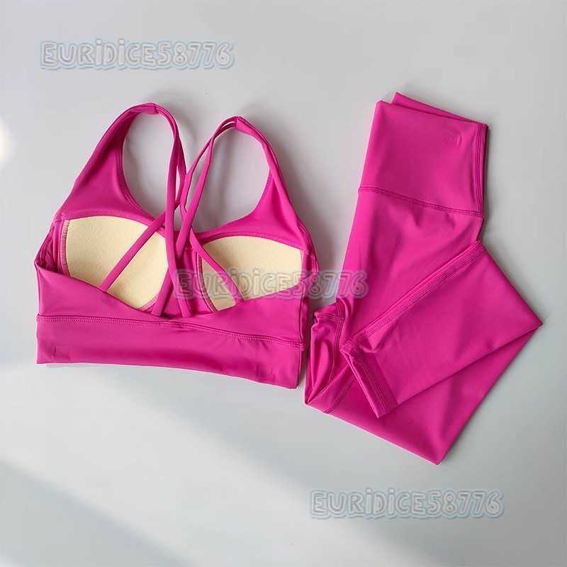 Yoga Clothing Set Nude Feel Solid Color Shockproof Gathered Sports Bra Women Training Quick-dry Set Pilates Fitness Clothing H250819