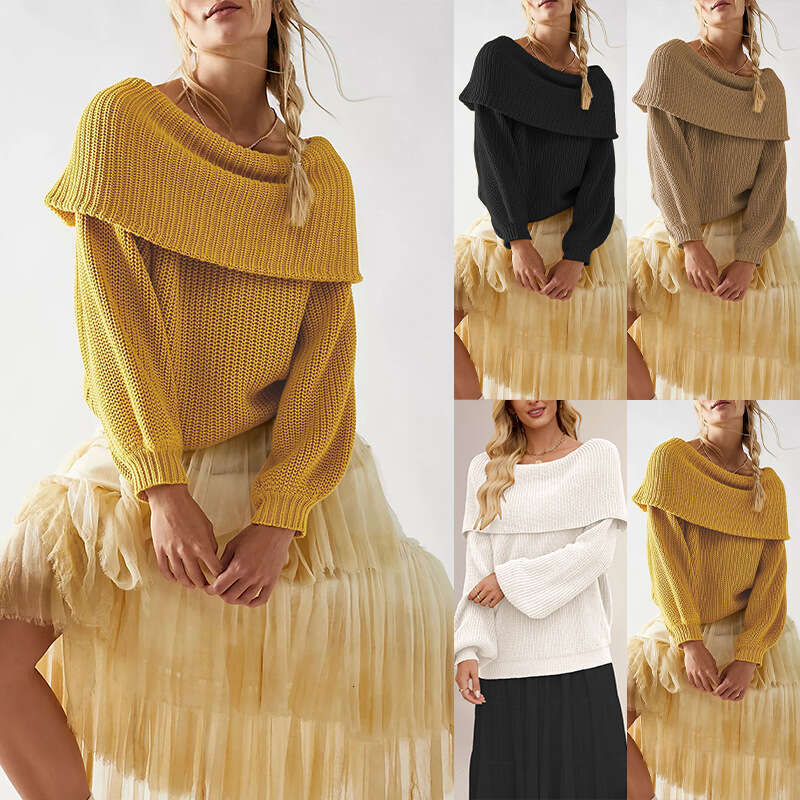 New Tiktok Autumn Winter Women's Sweater Loose Off-Shoulder Pullover Knitwear B3