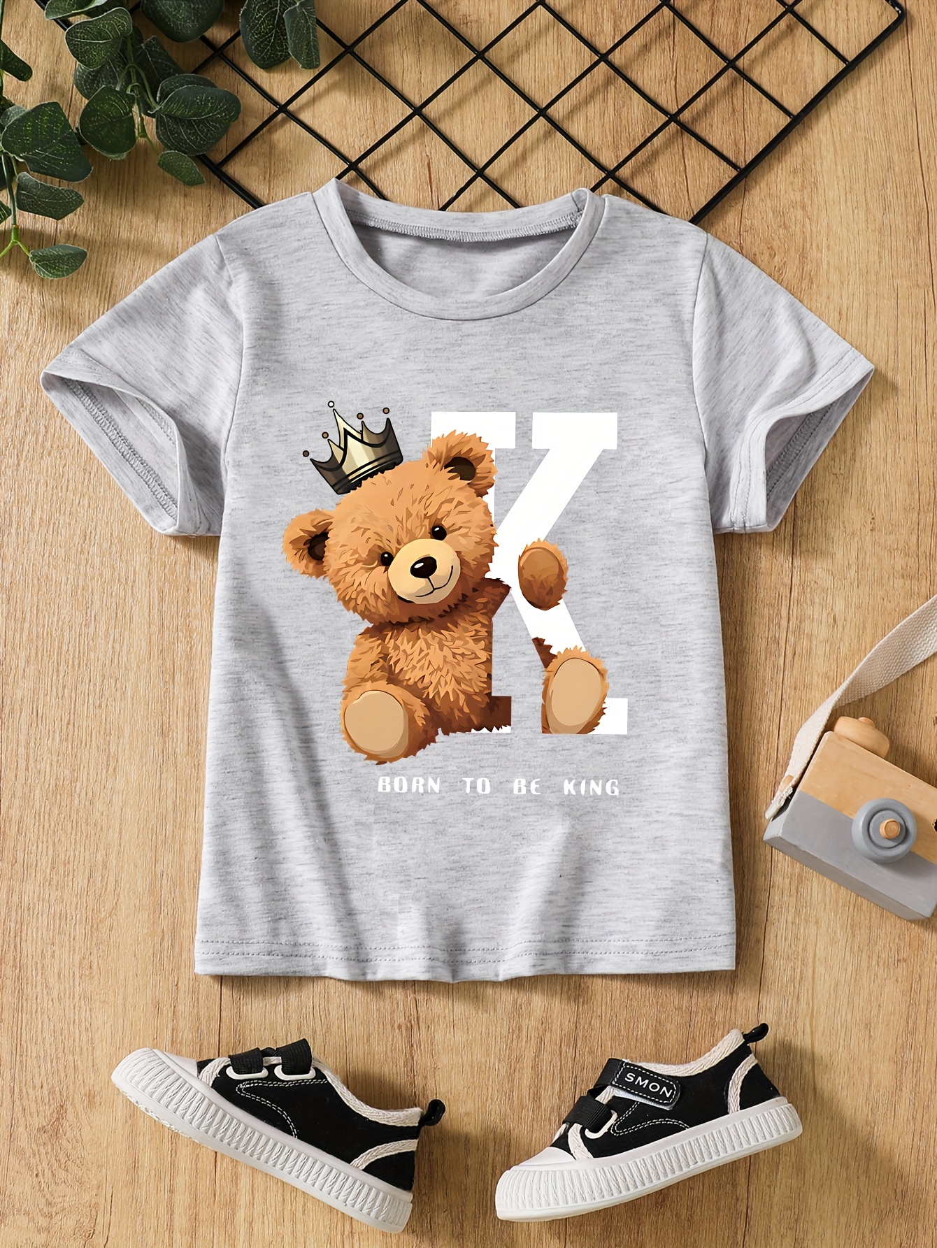 T-shirts Unisex Children's T-Shirts - Three-Pack Short Sleeve Tees with Adorable Bear Prints & Quick-Drying Fabric
