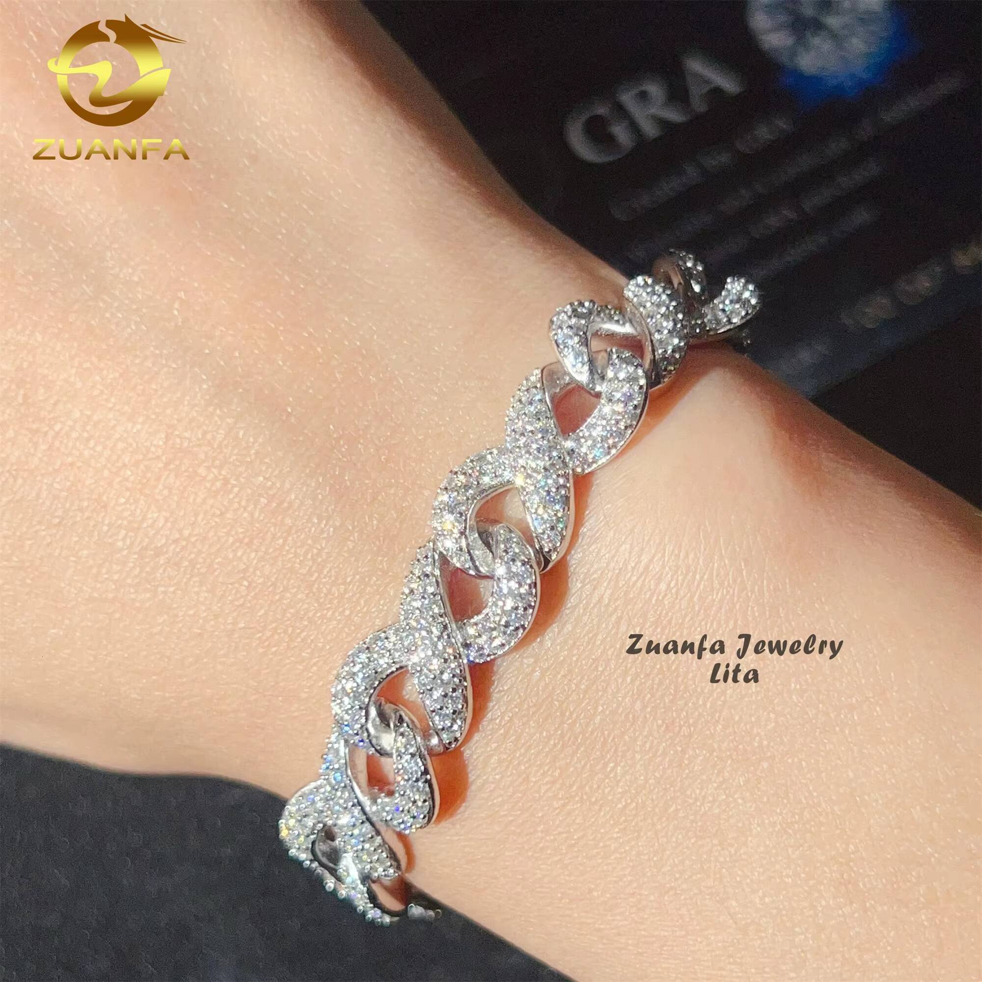 Factory Price High Quality 925 Sterling Silver Hip Hop 10mm Infinity Cuban Chain VVS Moissanite Cuban Link Bracelet