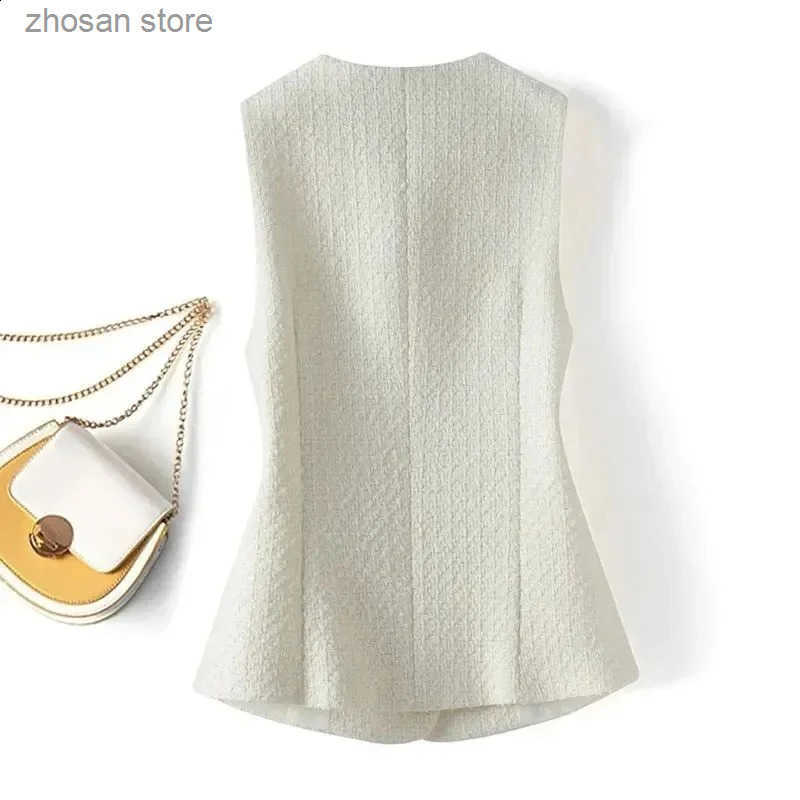 Vest Jacket Womens Spring Autumn Elegant Fashion Short Slveless Slim Comfortable Twd Waistcoat Female Coat Tops 240810 S250819